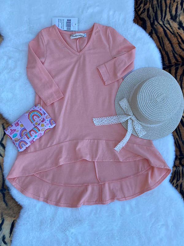 luluclothes - Wholesale Dress - Kids - XCH0020-6H Pink long style ruffle bottom girls dress
