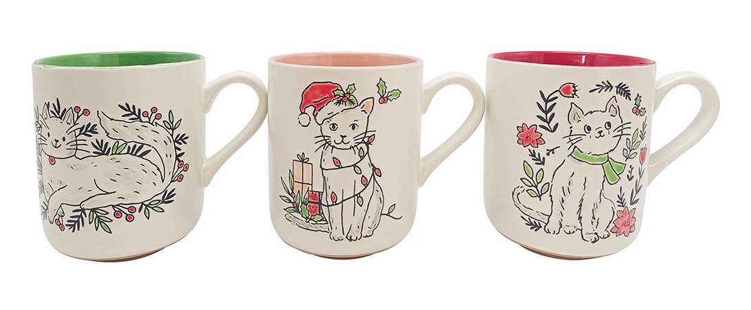 Blue Sky Clayworks – wholesale Coffee mug – FELINE HOLIDAY 18OZ MUG, 3 ASST CHRISTMAS
