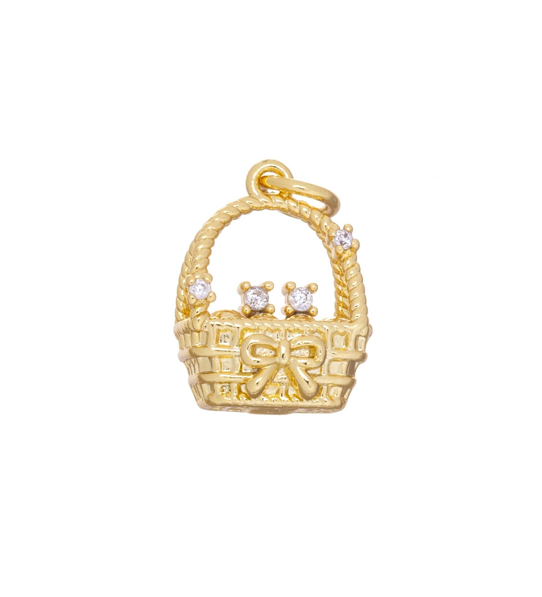 Jewel Pledge - Wholesale Individual Charm/Pendant - Gold & Weaved Easter Egg Basket Charms for Jewelry CPG24611