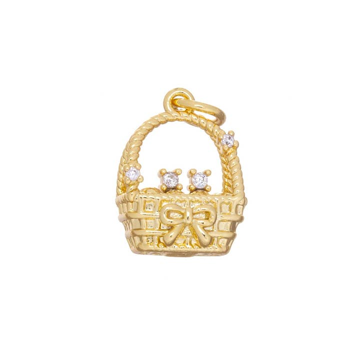 Jewel Pledge - Wholesale Individual Charm/Pendant - Gold & Weaved Easter Egg Basket Charms for Jewelry CPG24611