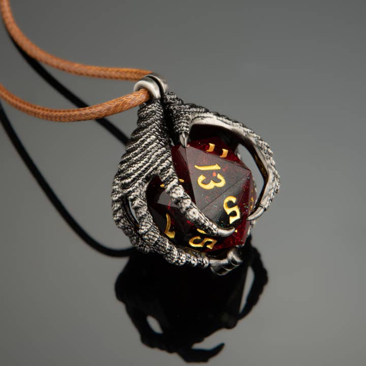Hymgho Premium Dice - Wholesale Pendant/Charm Necklace - Dragon Claw Necklace with D20 - Silver1