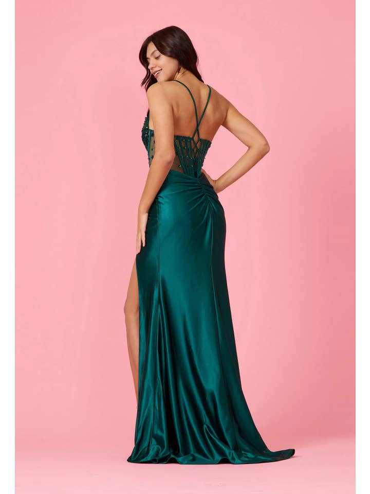 Kos Couture - Wholesale Gown - Women's - Long Beaded Formal Corset Prom Dress