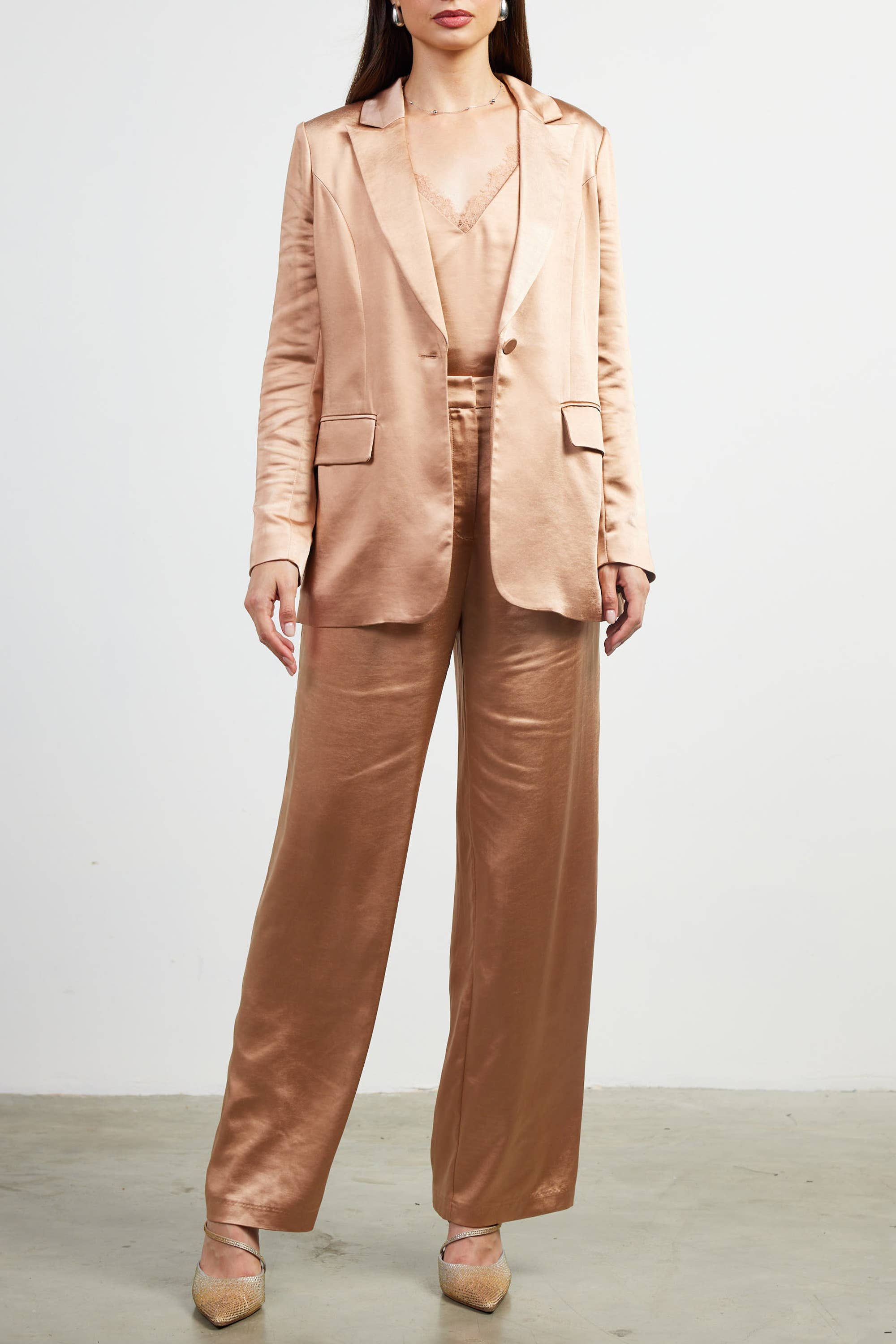 SKIES ARE BLUE - Wholesale Blazer - Women's - One button Dull Satin Blazer5