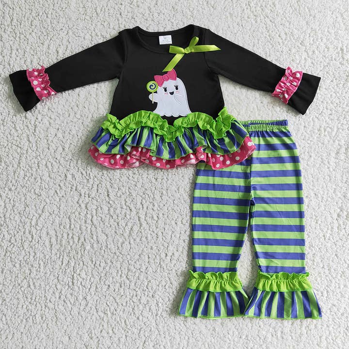 Baby girls Halloween Ghost stripe top pants sets for wholesale by Aier Wholesale