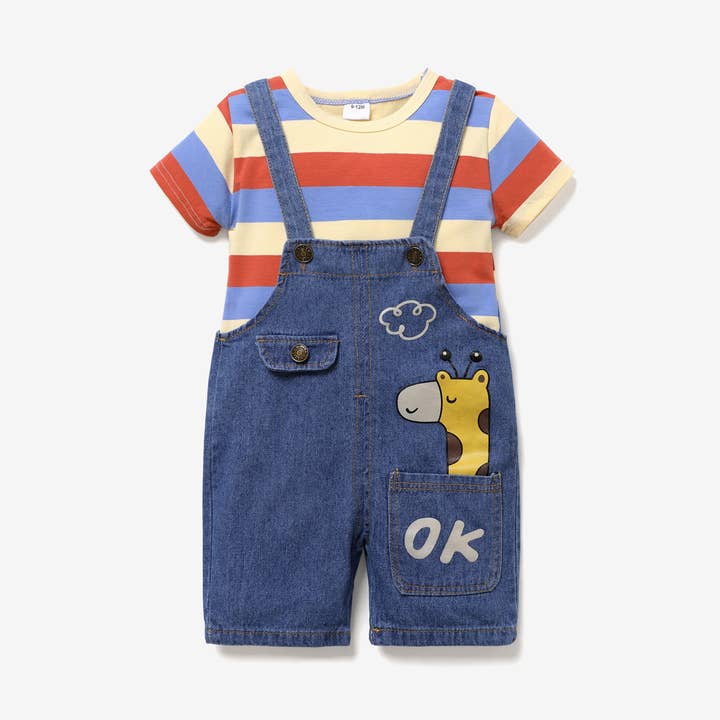 Baby Unisex 2pcs Striped Tee & Overalls Shorts for wholesale by PatPat