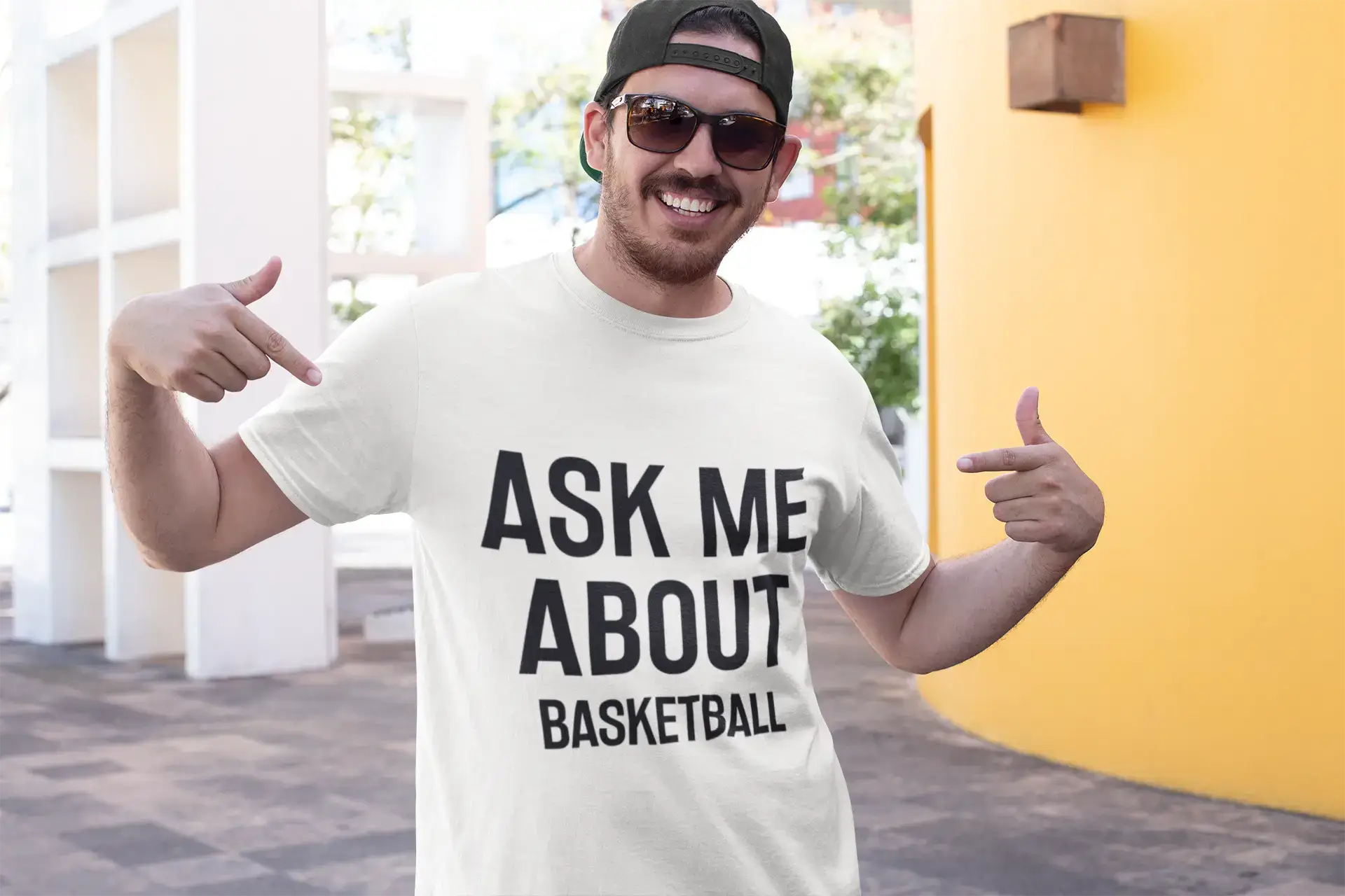 White Ask me about basketball, White, Men's Short Sleeve Round Neck T-shirt 00277 for wholesale on Faire1