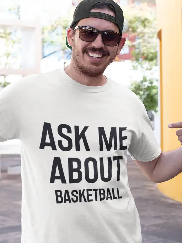 Ask me about basketball, White, Men's Short Sleeve Round Neck T-shirt 00277 for wholesale by ULTRABASIC