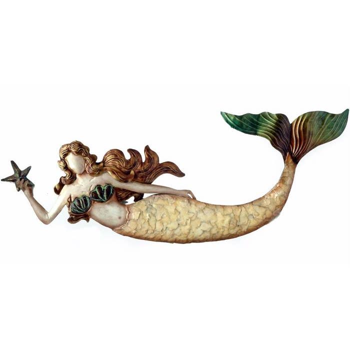 Bamboo Source Tropical Decor - Wholesale Wall Accent - Elegant Metal & Capiz Mermaid Wall Art