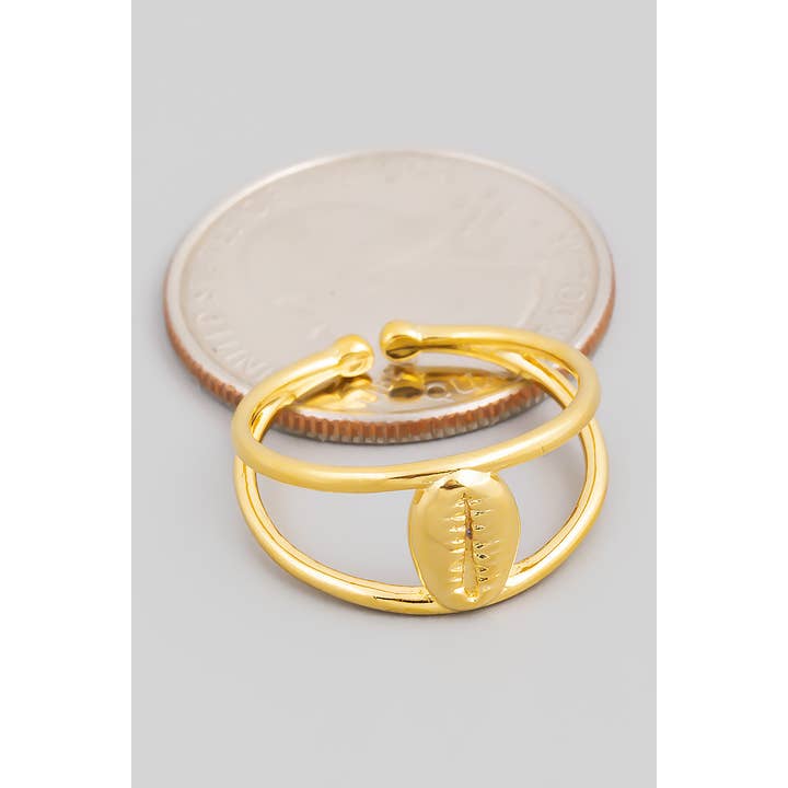 The Looks by Fame Accessories - Wholesale Band/Stacked Ring - Gold Dipped Metal Cowrie Shell Ring