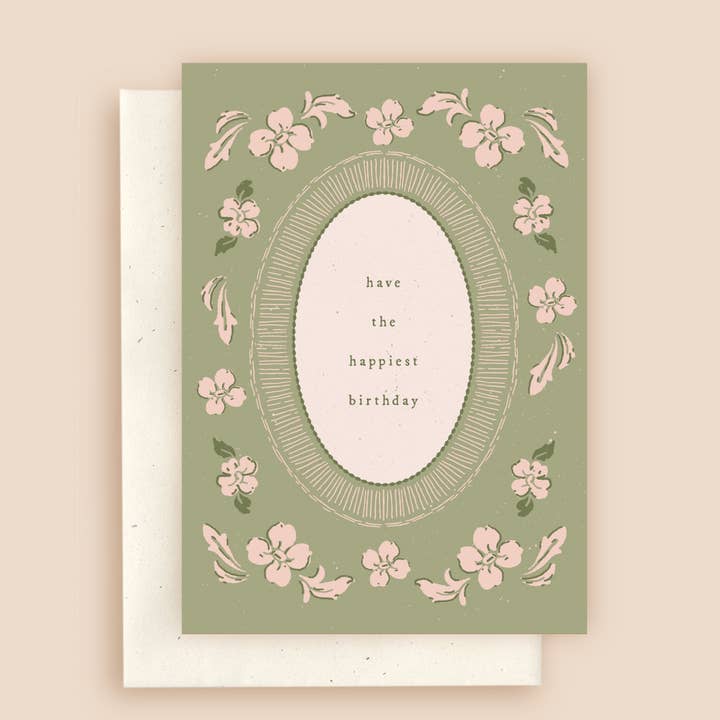 Carte de vœux florale « Have The Happiest Birthday » au format A6 pour la vente par Rosemark Press