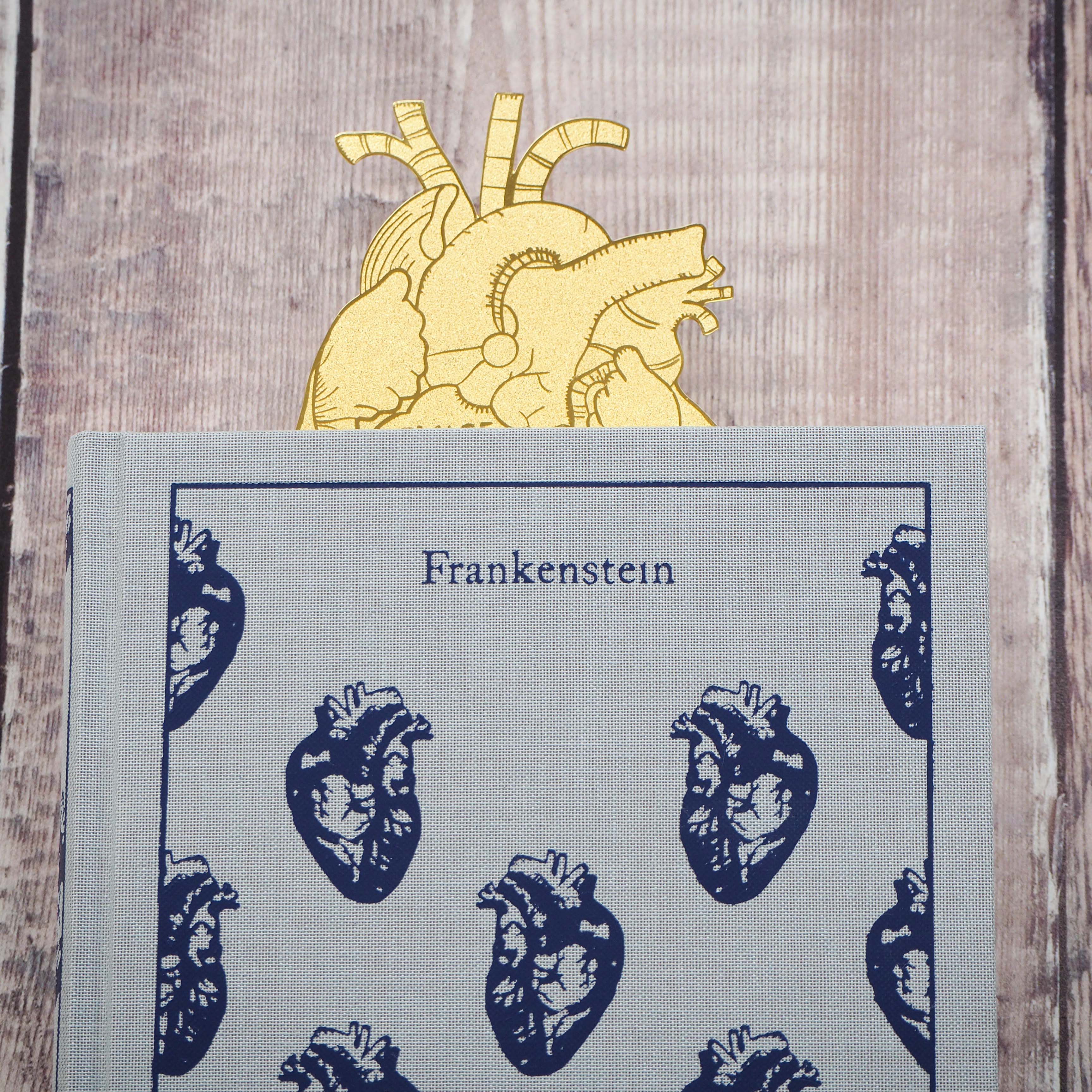 LiteraryEmporium - Wholesale Bookmark - Frankenstein Anatomical Heart Brass Bookmark Mary Shelley3