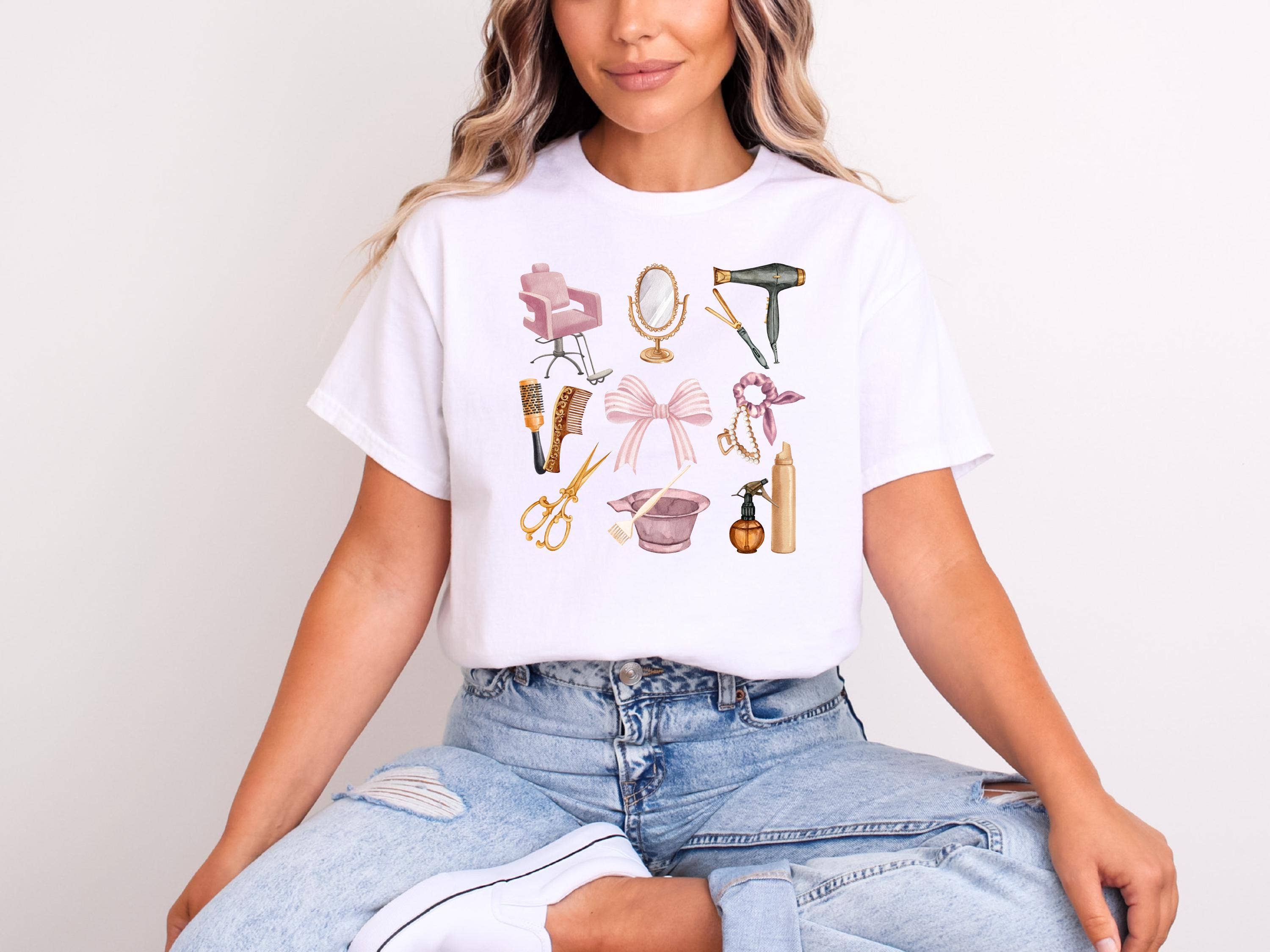 NVC Ecommerce LLC - Wholesale T-Shirt (Graphic) - Women's - Hair Stylist Shirt, Coquette Cosmetology Bows Sweatshirt2