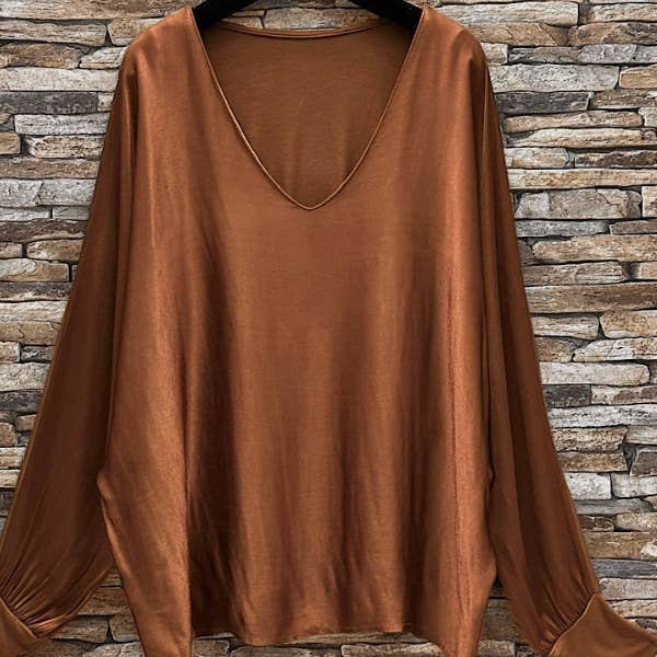 ELUCO Italian Copper Dressy Satin Front Fluid Blouse for wholesale by LOOWIE