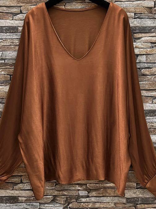 LOOWIE - Wholesale Blouse - Women's - ELUCO Italian Copper Dressy Satin Front Fluid Blouse
