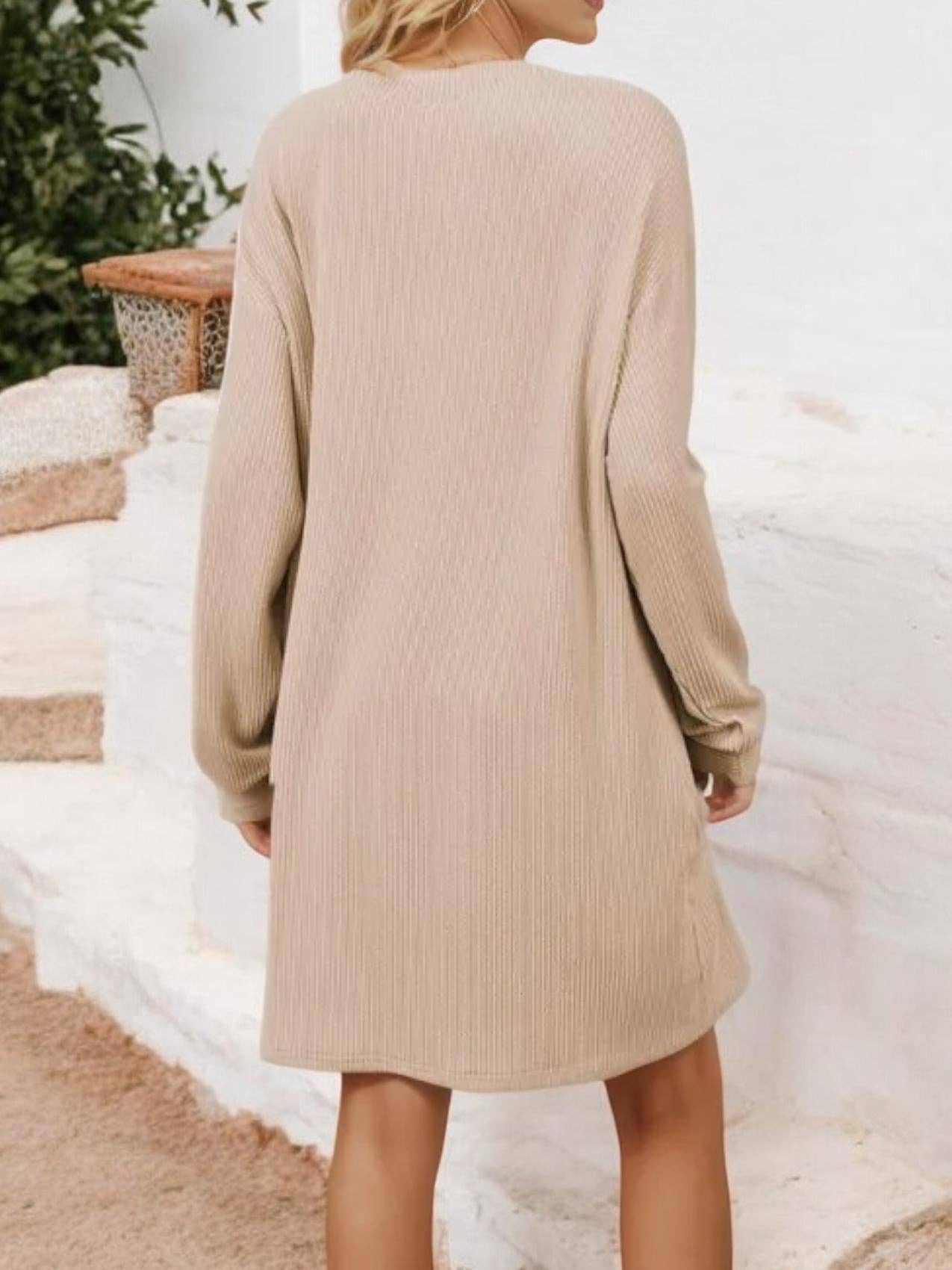 Anna Kaci Wholesale – wholesale Dress – Women's – Long Sleeve Ribbed Knit Dress with Front Pocket Detail5