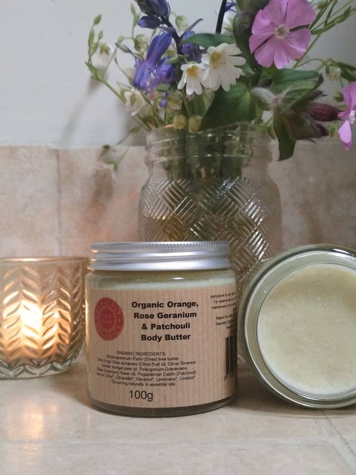 Organic Orange, Rose Geranium & Patchouli Body Butter for wholesale by Heavenly Organics Skin Care