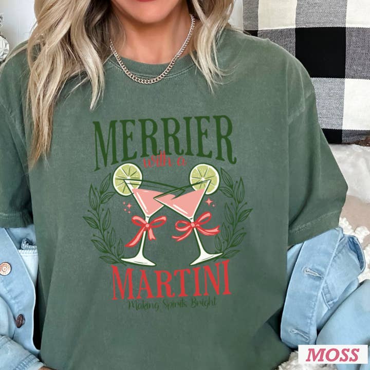 Shoppe SHC - Wholesale T-shirt (graphic) – women's - Merrier Martini Christmas Graphic Tee | Comfort Color18