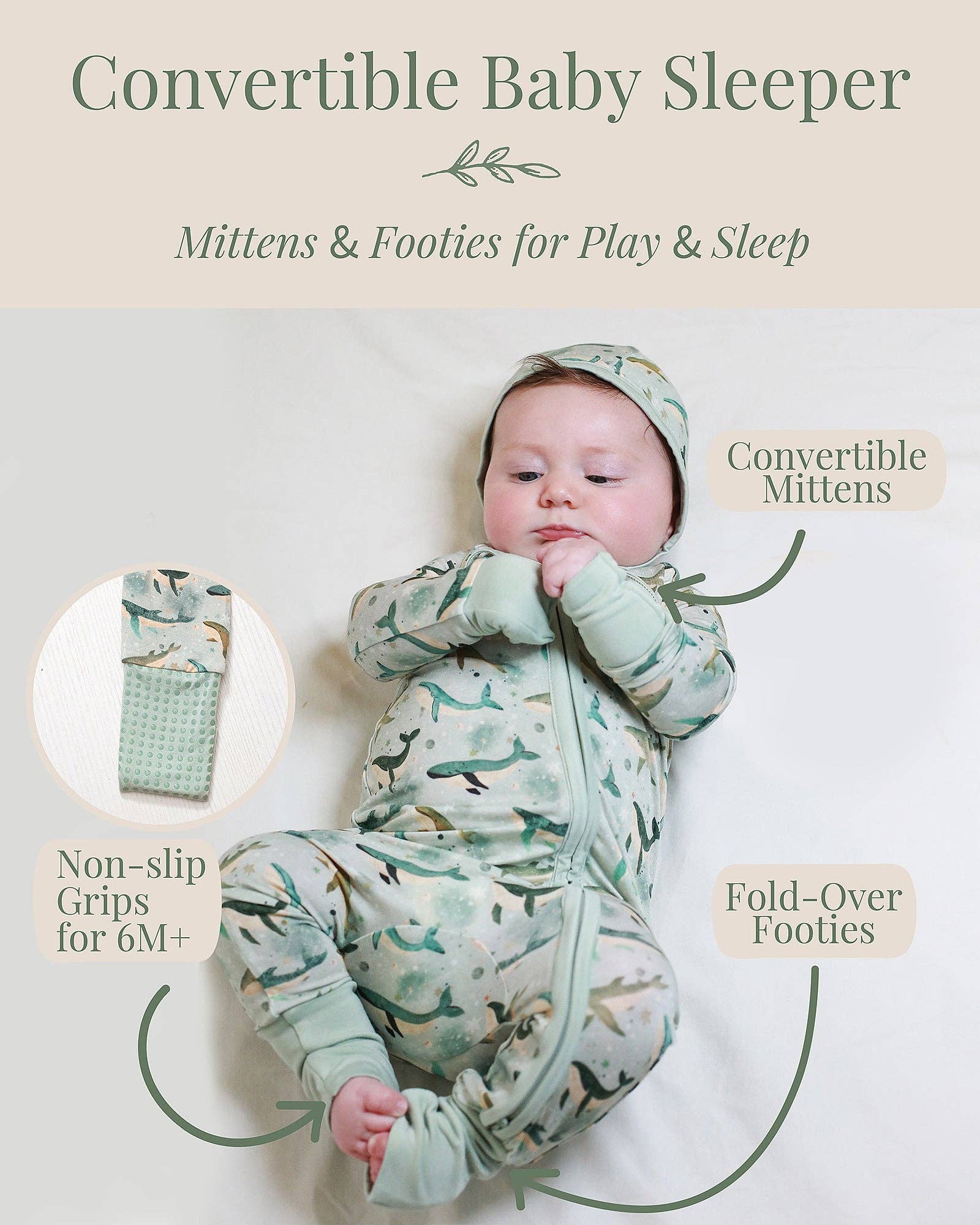 Miaoberry - Wholesale Sleepsuit - Baby - Miaoberry Boho Whales Baby Bamboo Convertible Sleeper2