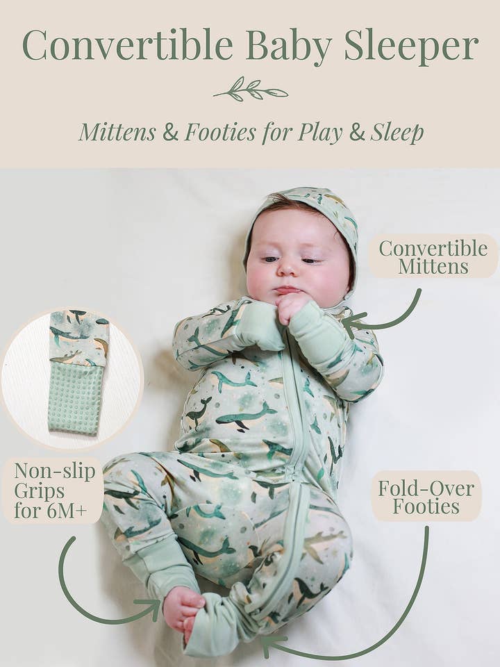 Miaoberry - Wholesale Sleepsuit - Baby - Miaoberry Boho Whales Baby Bamboo Convertible Sleeper2