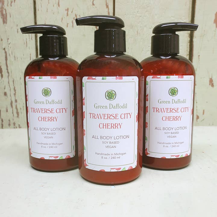 Green Daffodil Bath & Body - Wholesale Body Cream/Lotion - Traverse City Cherry Soy Lotion Pump Bottle - Michigan1