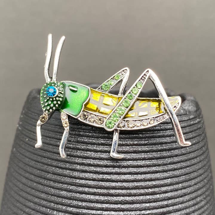 Rhinestone Enamel Grasshopper Brooch for wholesale by Mio Queena
