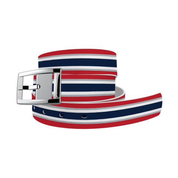 Red Grey Navy Stripes Belt with Silver Chrome Buckle Combo for wholesale by C4 Belts & Accessories