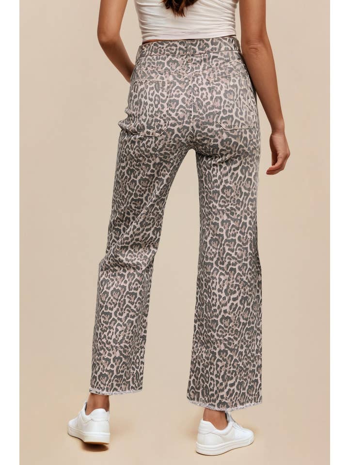 LA Society - Wholesale Jeans - Women's - LAS Leopard Frayed Edge Wide Leg High Waist Jeans (4-16)7