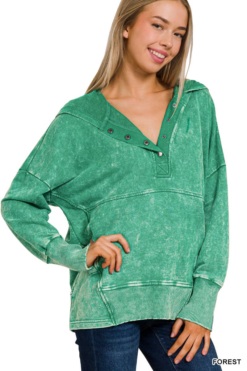 42POPS - Vente Sweat à capuche – femme - Sweat à capuche en molleton français délavé à l'acide avec poche kangourou.10