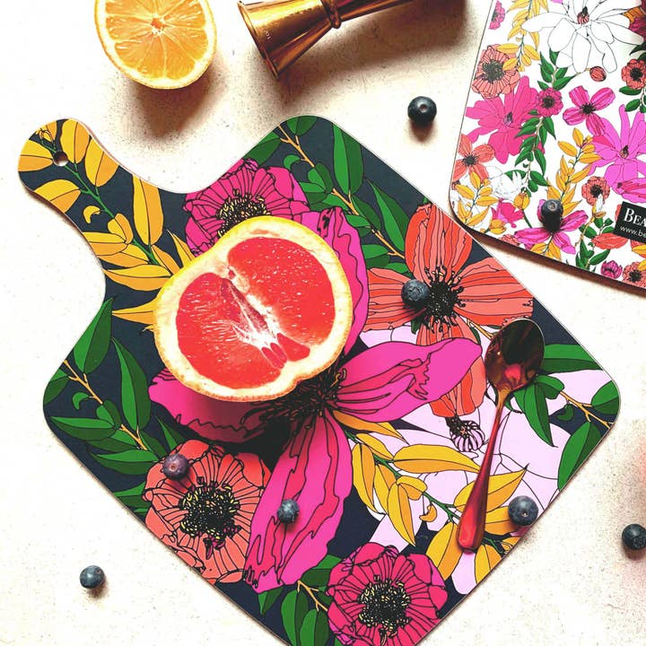 Bean and Bemble - Wholesale Cheese Board - Cheese Board Double Sided Large Melamine Vivid Garden Blooms Floral6