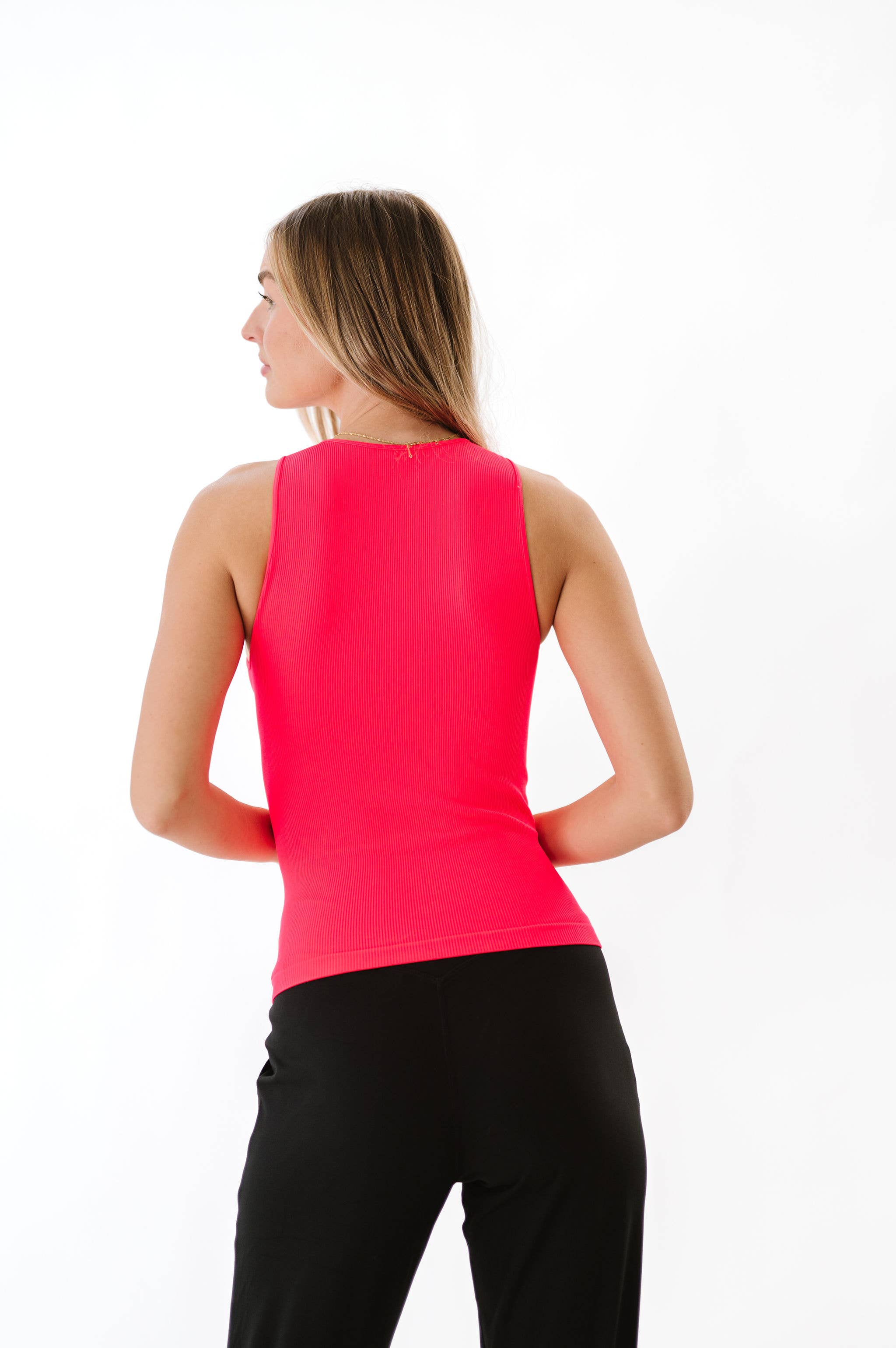 Comfort Cove Clothing - Wholesale Tank Top - Women's - Long Ribbed High Neck - Neon Coral3