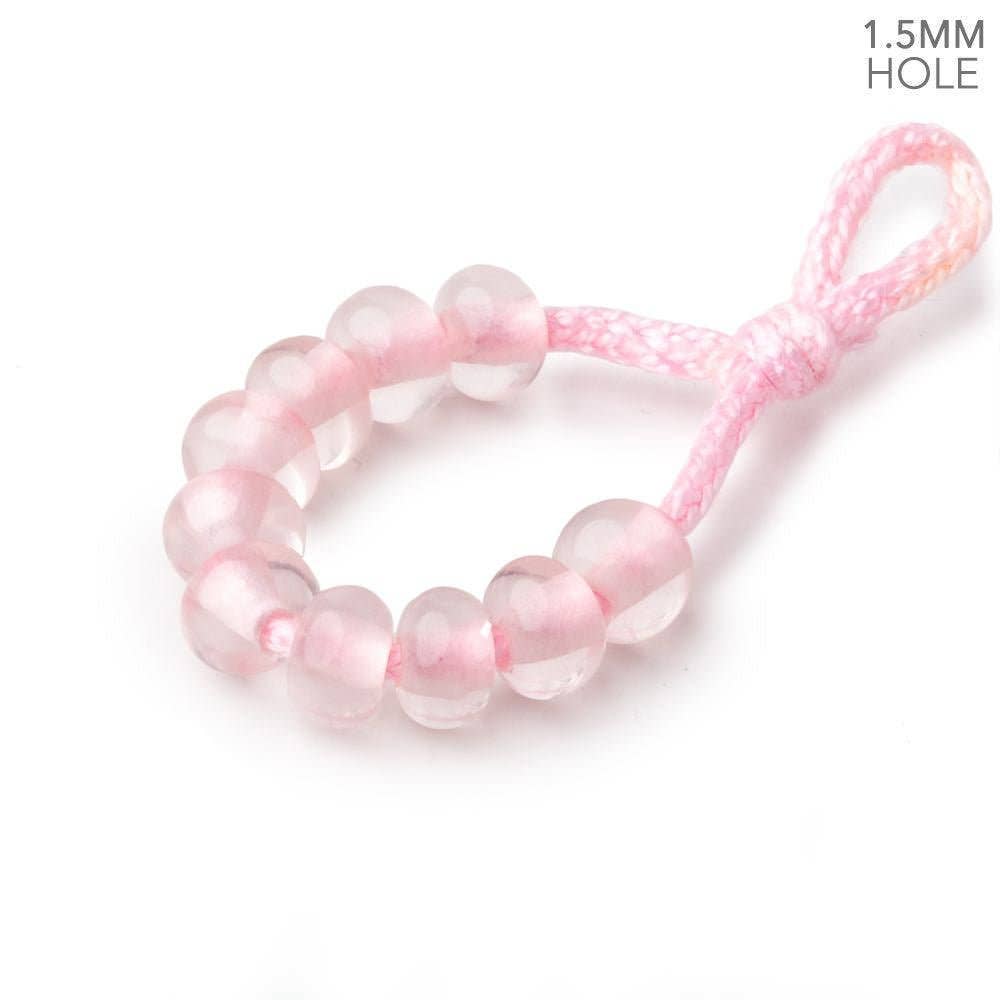Beads of Cambay - Wholesale Beads - 6mm Rose Quartz 1.5mm Large Hole Plain Rondelle Set of 100