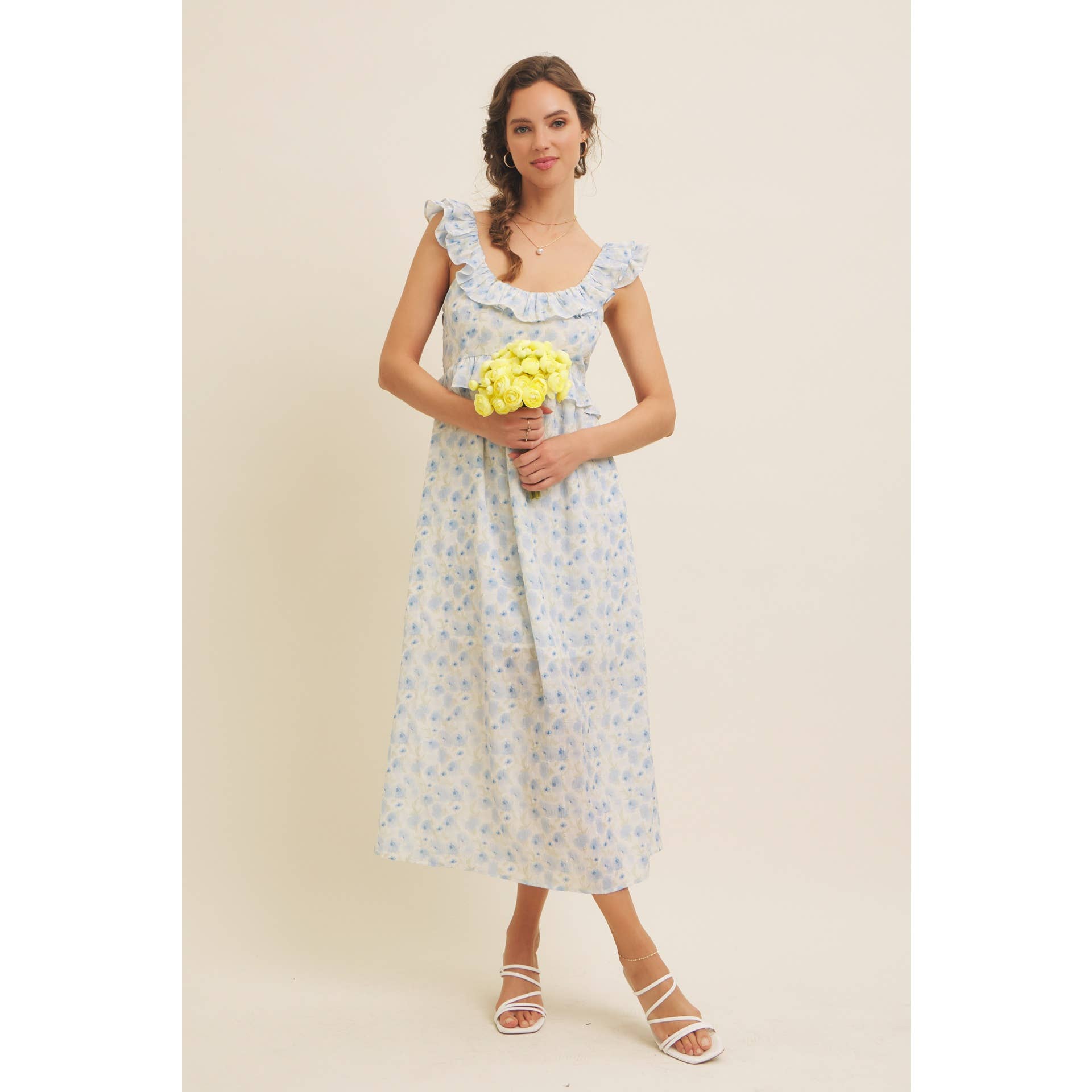 in february – Großhandel Kleid – Damen – ROMANTISCHES FLORALES MIDI-KLEID MIT SCHLITZ, RÜSCHEN UND RÜCKENBINDUNG20