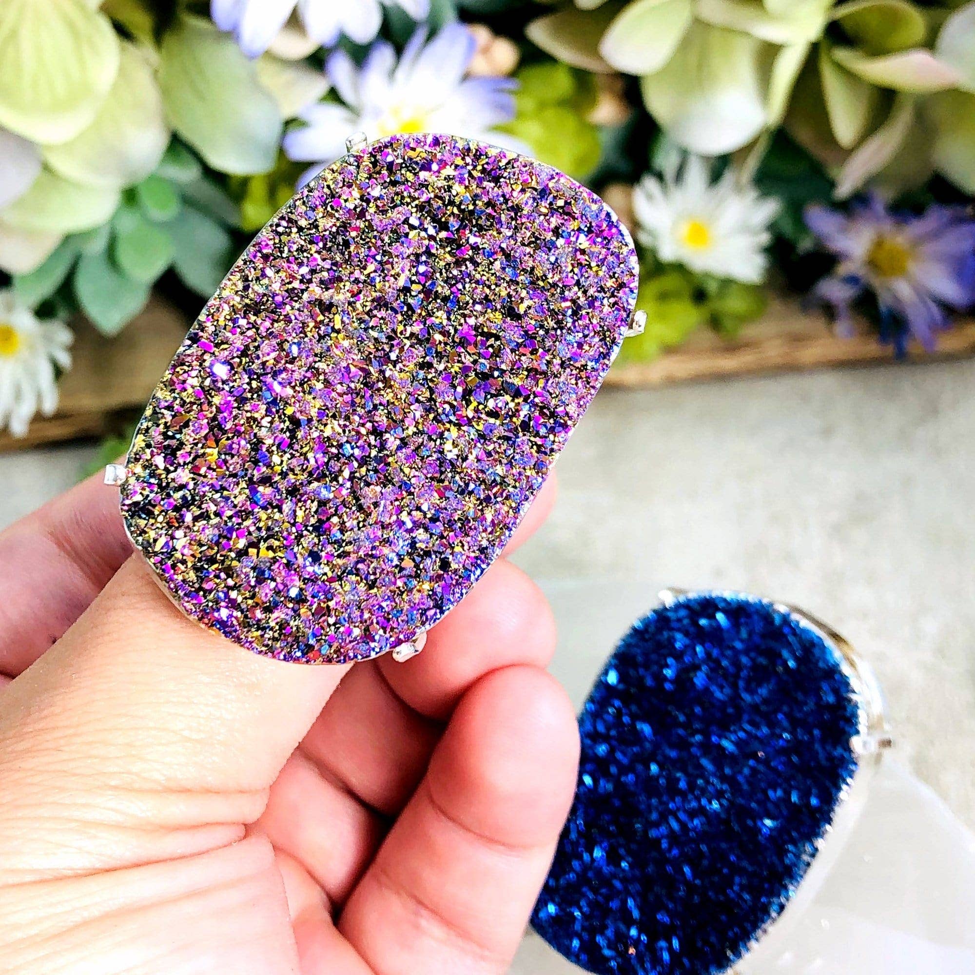 Rock Paradise - Vente Bague de cocktail/de cérémonie - Bagues argentées ajustables Druzy en cristal et titane5