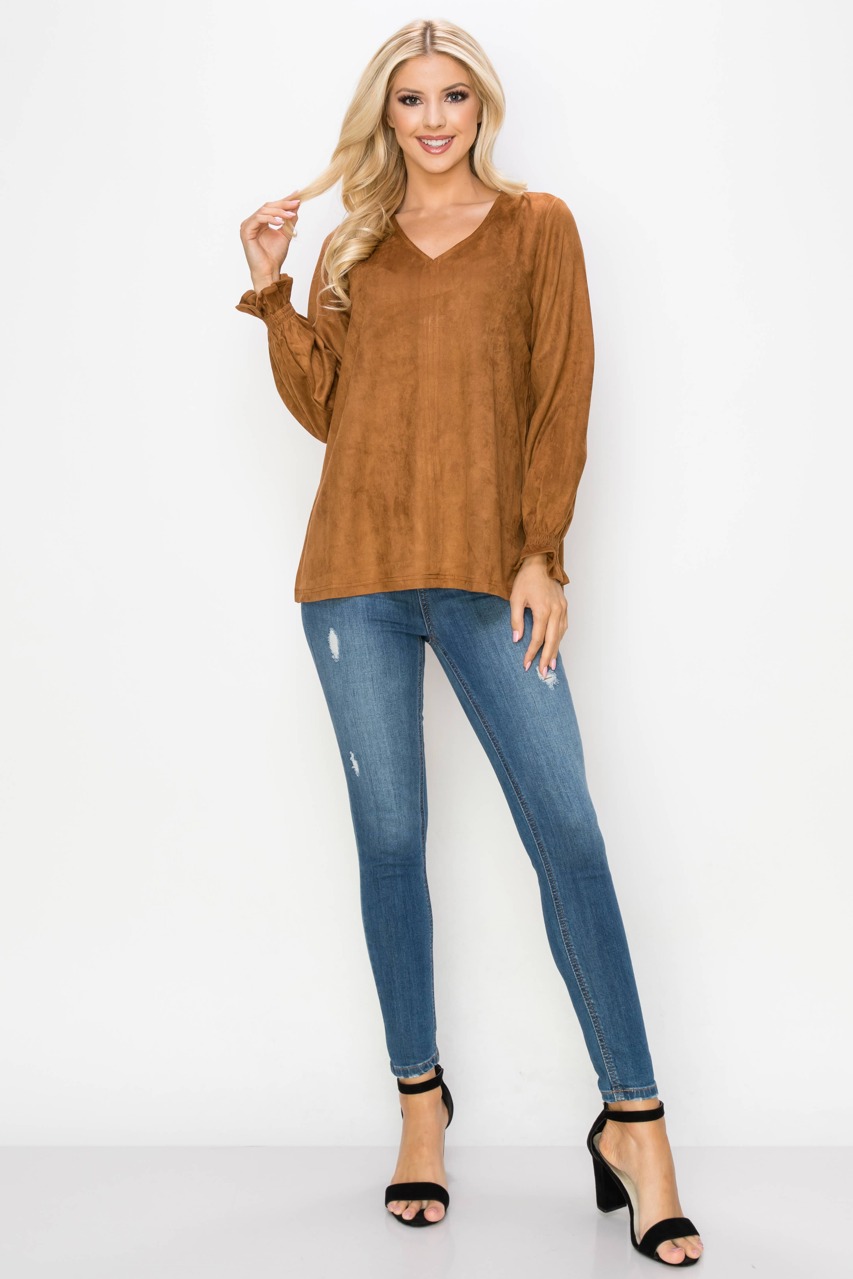 Joh Apparel - Wholesale Blouse - Women's - Abigail Stretch Suede Top1