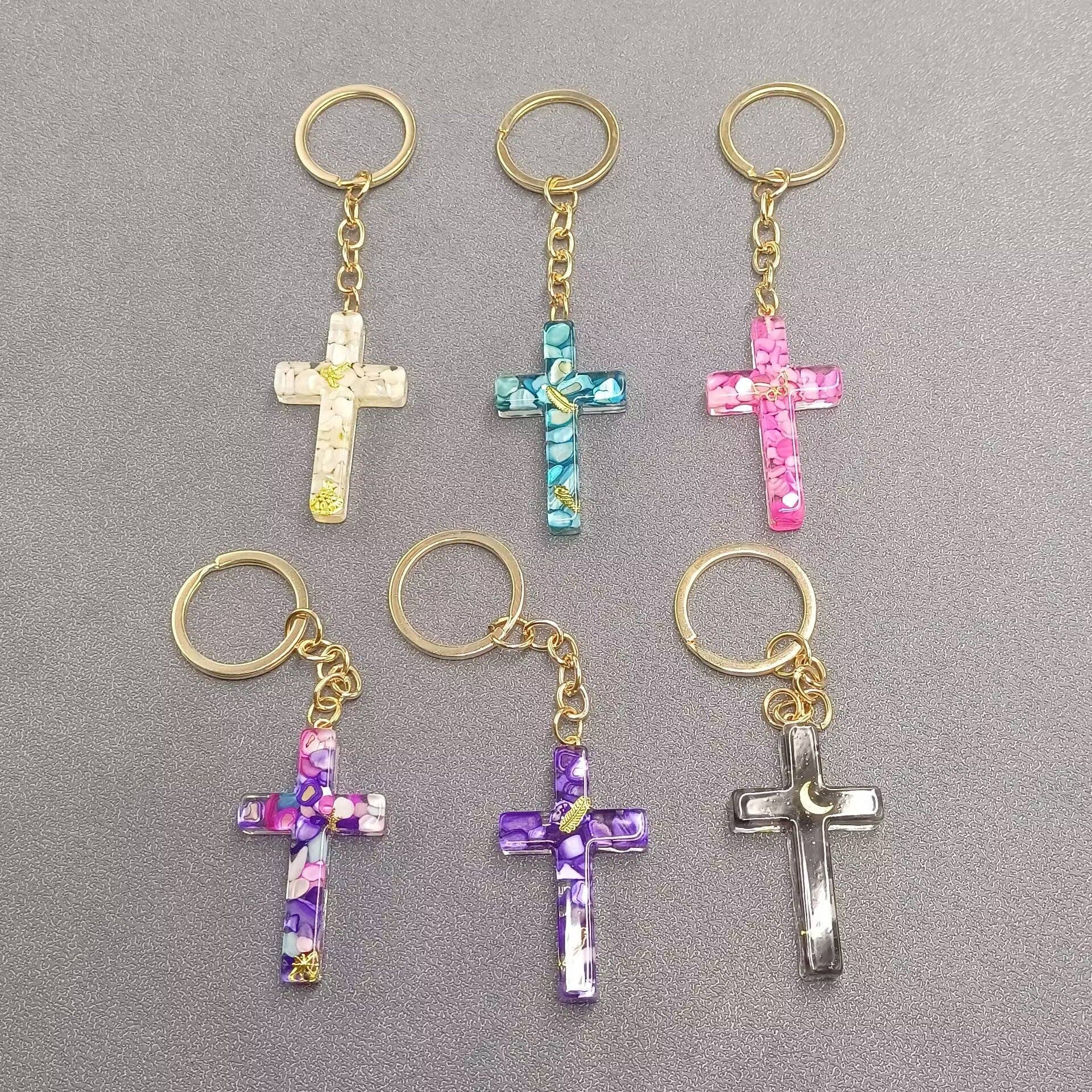 Mio Queena - Vente Porte-clés – femme - Porte-clés Ornements de Sac en Résine de Gravier Multi-style avec Breloque Croix10