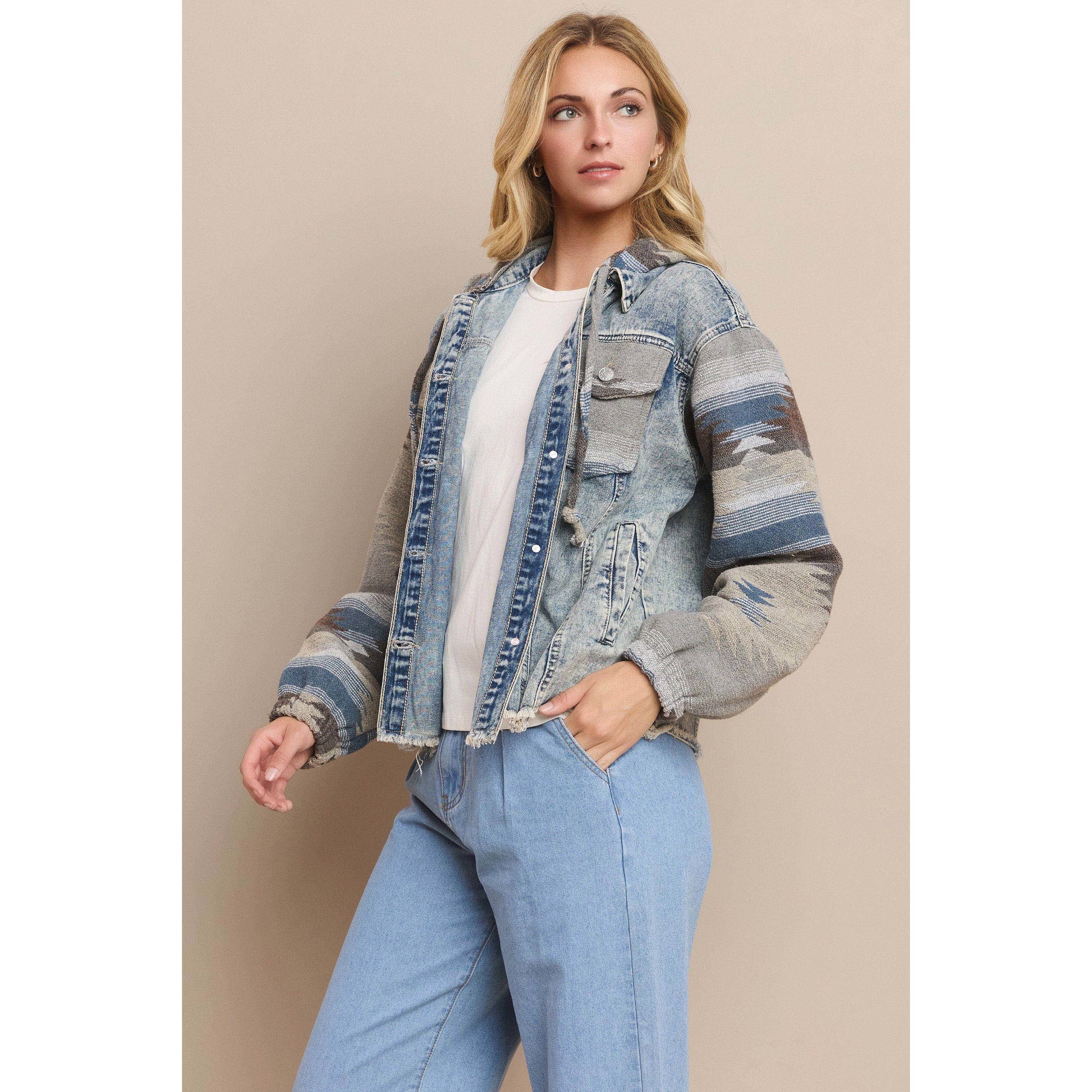 Mapcie – wholesale Shirt Jacket/Shacket - Women’s – WASHED AZTEC DENIM SHACKET WITH POCKET19