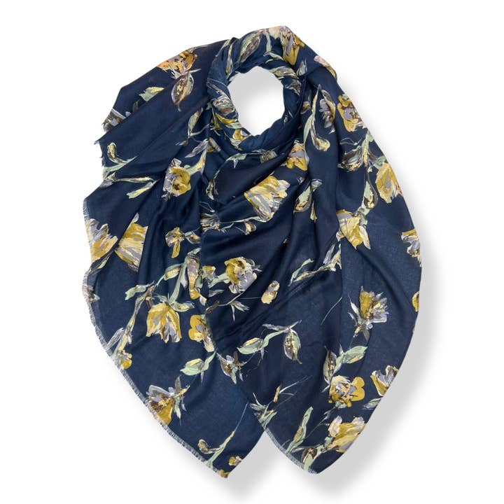 Jasmine flower print scarf with golden small patches for wholesale by London Scarves