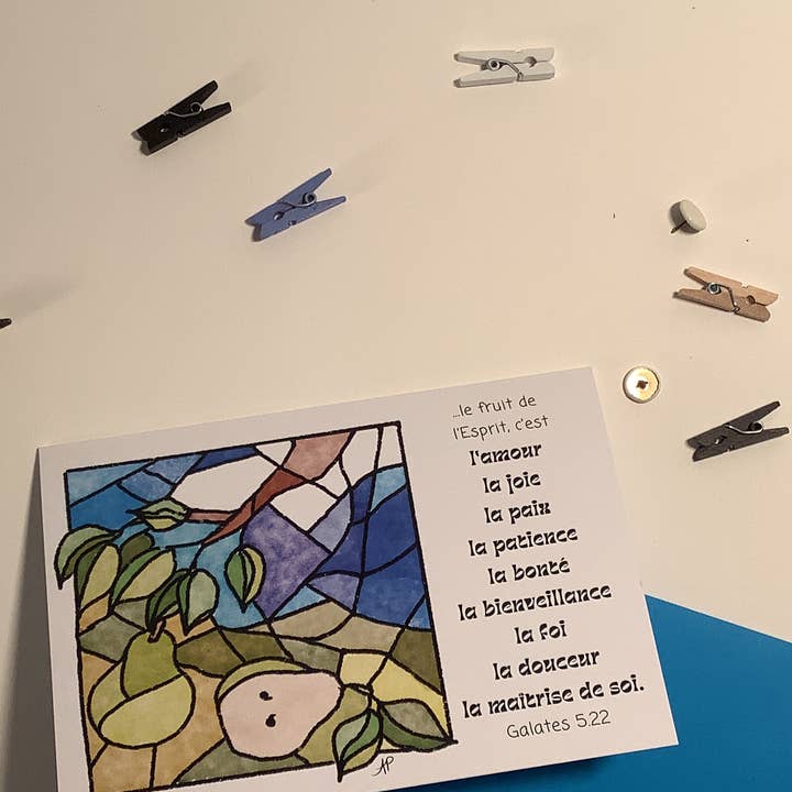 Stained-Glass Style Pears Card (Fruit of the Spirit) for wholesale by Little Red Fox Designs