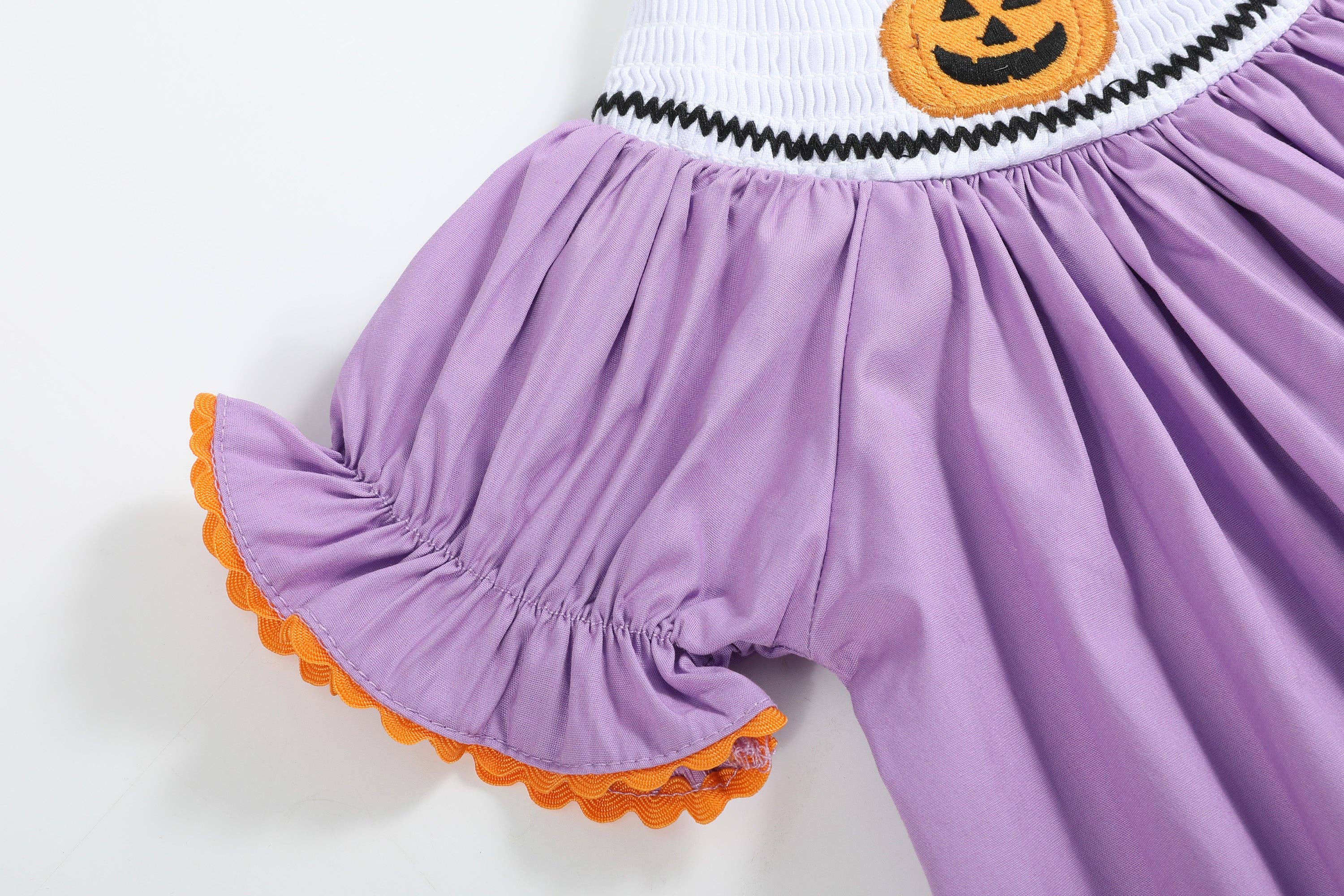 Lil Cactus - Wholesale Dress - Kids - Purple Halloween Smocked Bishop Dress3