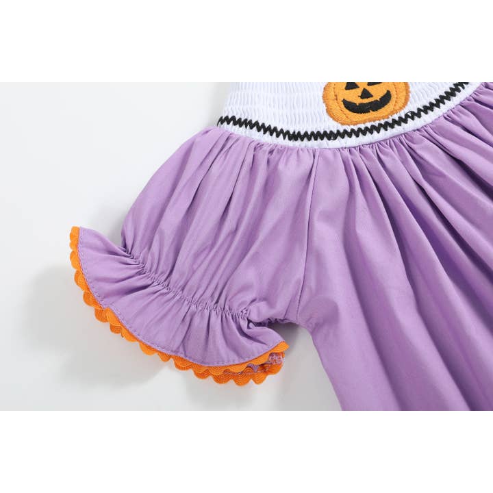 Lil Cactus - Wholesale Dress - Kids - Purple Halloween Smocked Bishop Dress3