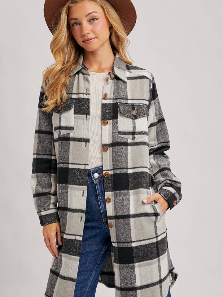 Bluivy - Wholesale Shirt Jacket/Shacket - Women’s - FLANNEL PLAID LONGLINE SHACKET30