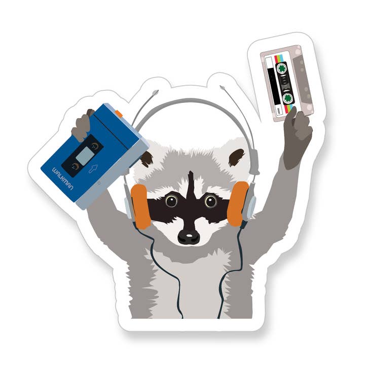 Autocollant en vinyle Walkman Raccoon pour la vente par Apartment 2 Cards