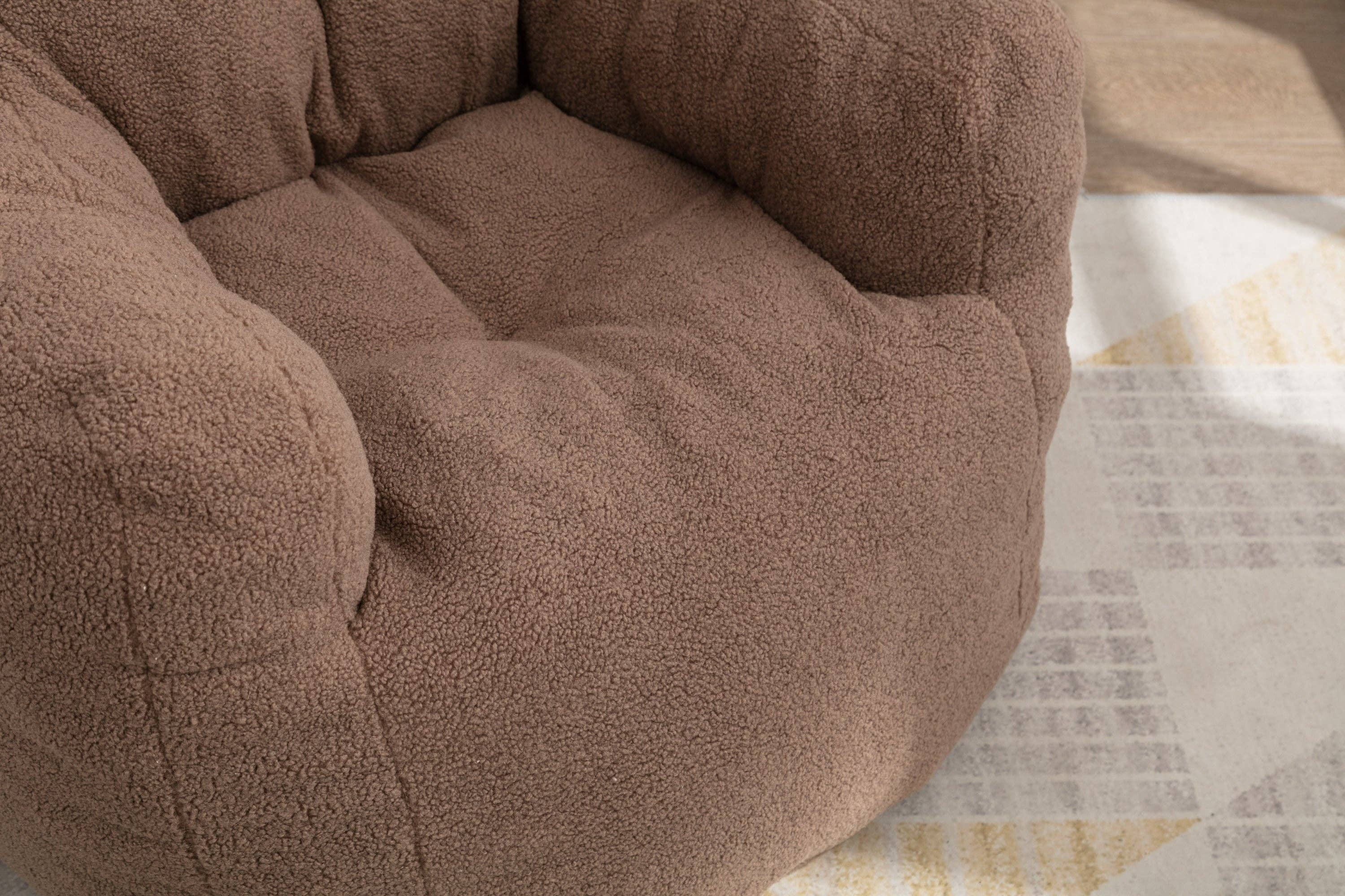39F Inc. - Vente Chaises - Fauteuil poire en peluche Tufted Coffee Teddy avec rembourrage en mousse14