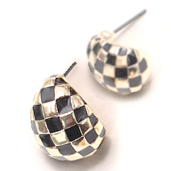 JOSSLYN by wall to wall - Wholesale Hoop Earrings - CHECKER HALF MOON HOOP EARRINGS | 80E3084