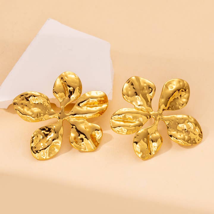 Gold Flower Chunky Stud Earrings-Bold, Classy & Elegant Gift for wholesale by Gemscape UK