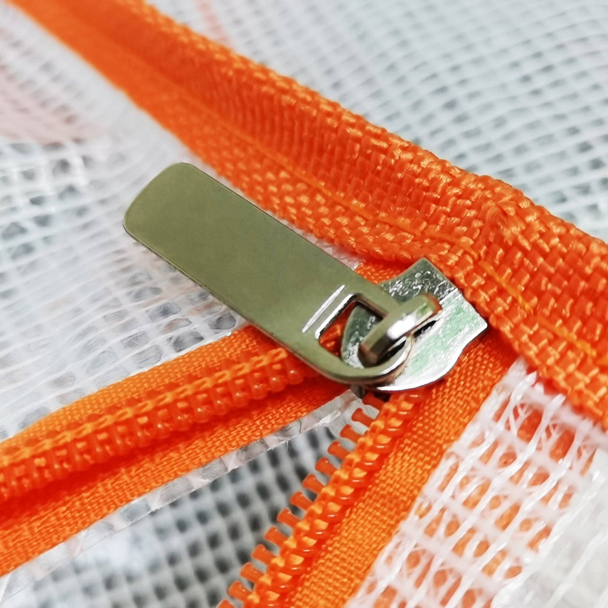 FIXTUREDISPLAYS - Wholesale Storage Bag - Clothes Storage Bags Clear Grid PVC and Orange Zipper Edge Sweater Storage Bags 220096