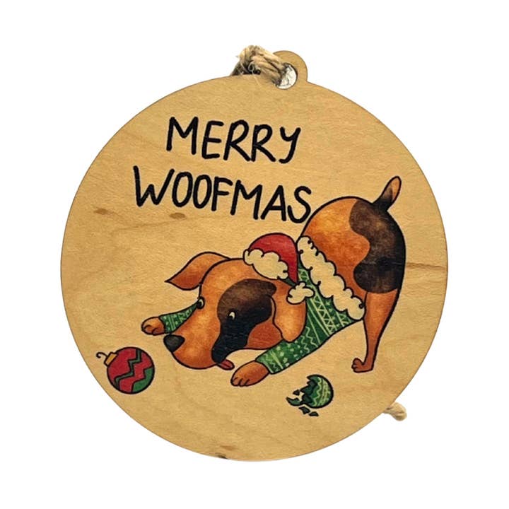 Merry Woofmas Holiday Ornaments - Dog Christmas 2025 for wholesale by Driftless Studios