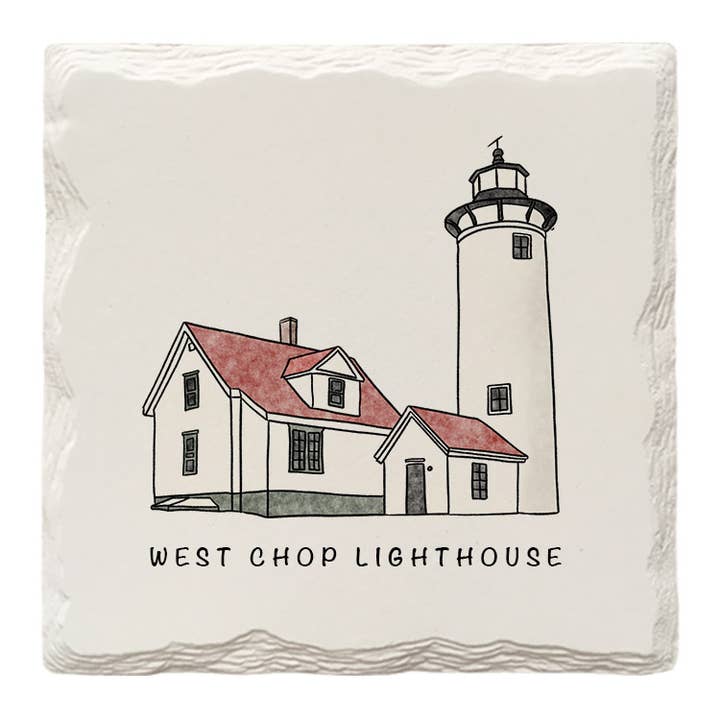 West Chop Lighthouse, MA | Hand-Drawn | Drink Coaster for wholesale by The Doodle Brand