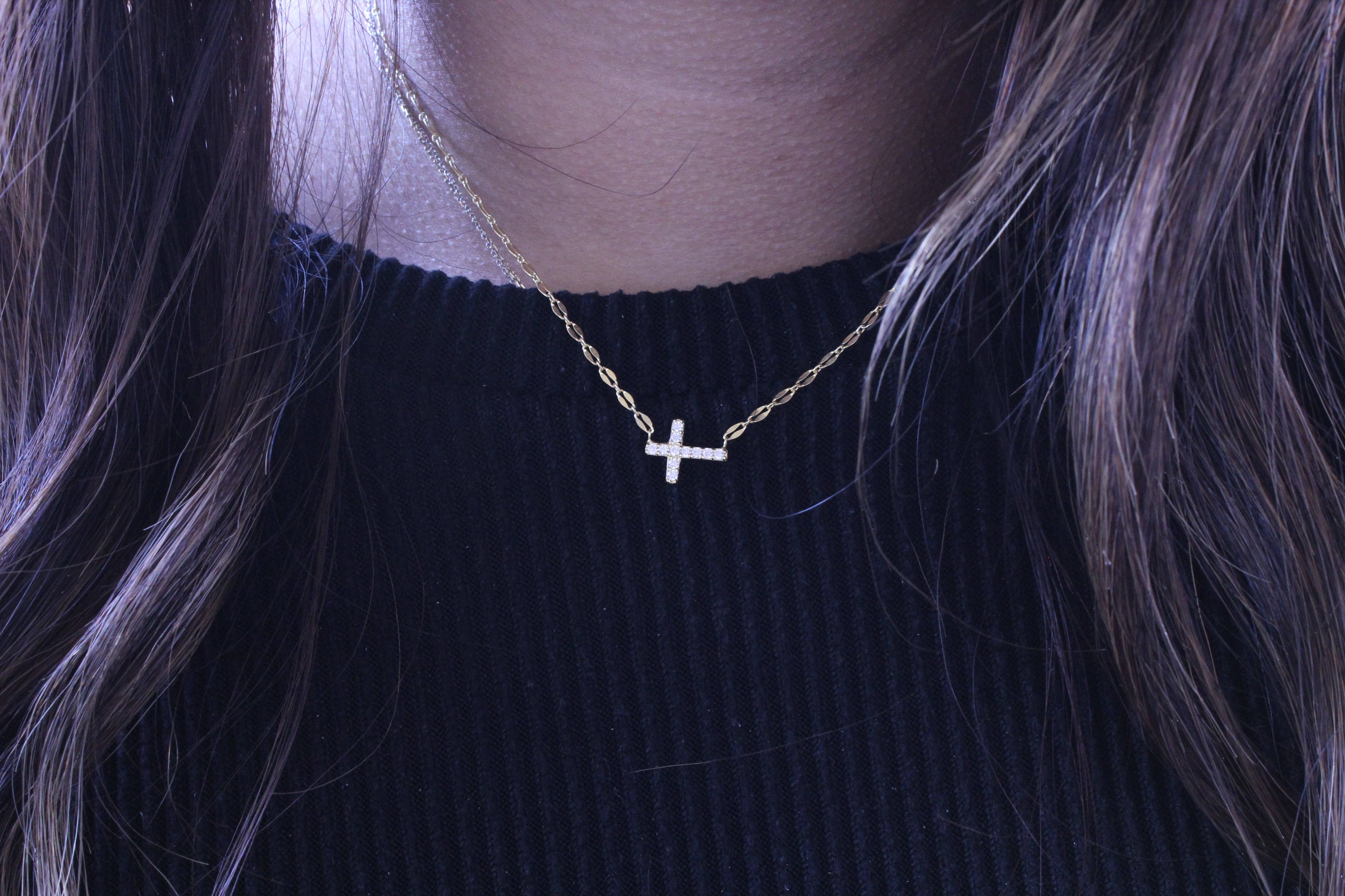 Atlanta Jewelers Supply - Wholesale Pendant/Charm Necklace - Sterling Silver Sideways  CZ Cross Necklace1