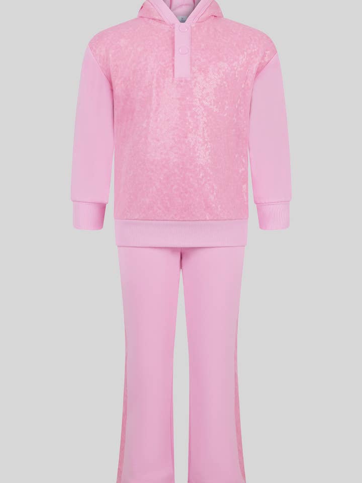 Toddler Girls Brushed Terry Hoodie and Flare Pant w Sequin for wholesale by 90 Degree by Reflex & Yogalicious
